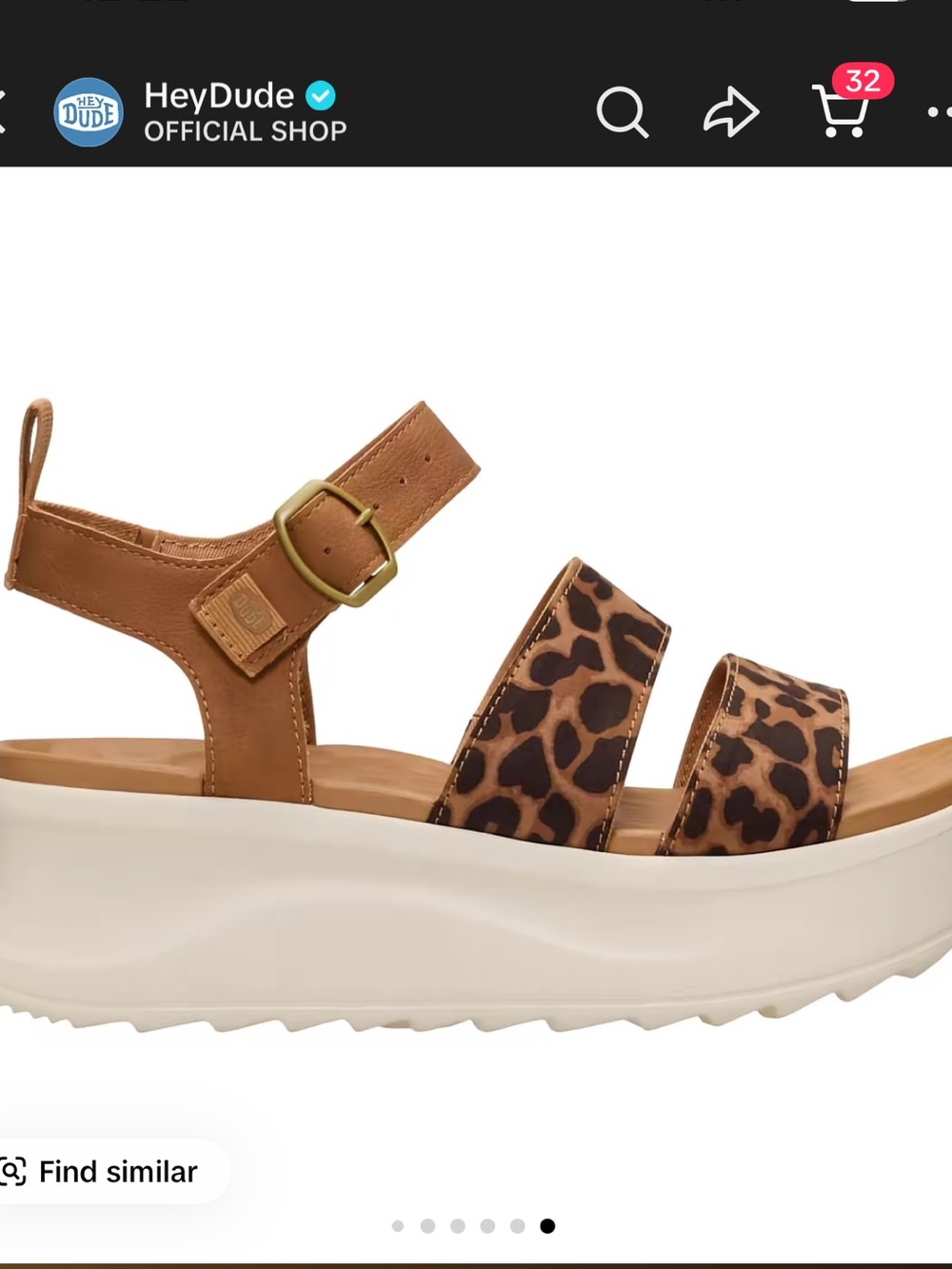 Hey Dude Leopard Print Platform Sandal in Brown and Cream